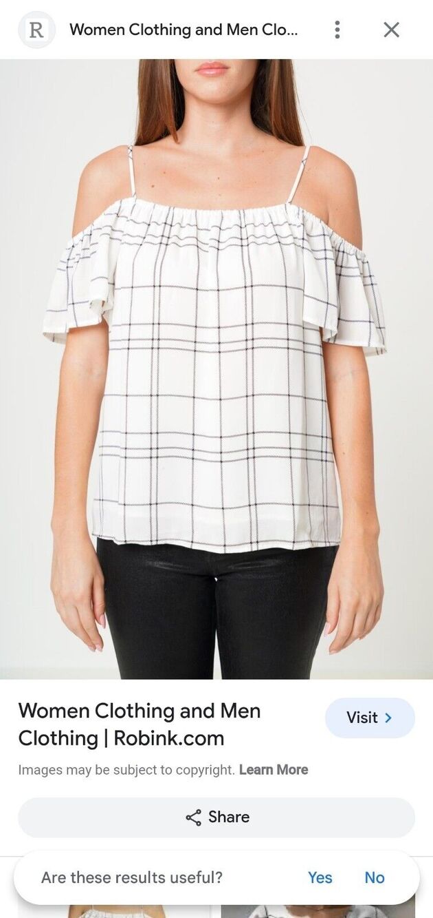 Pleione Shirt white and black plaid off the shoulder blouse ruffle top Sz M B8